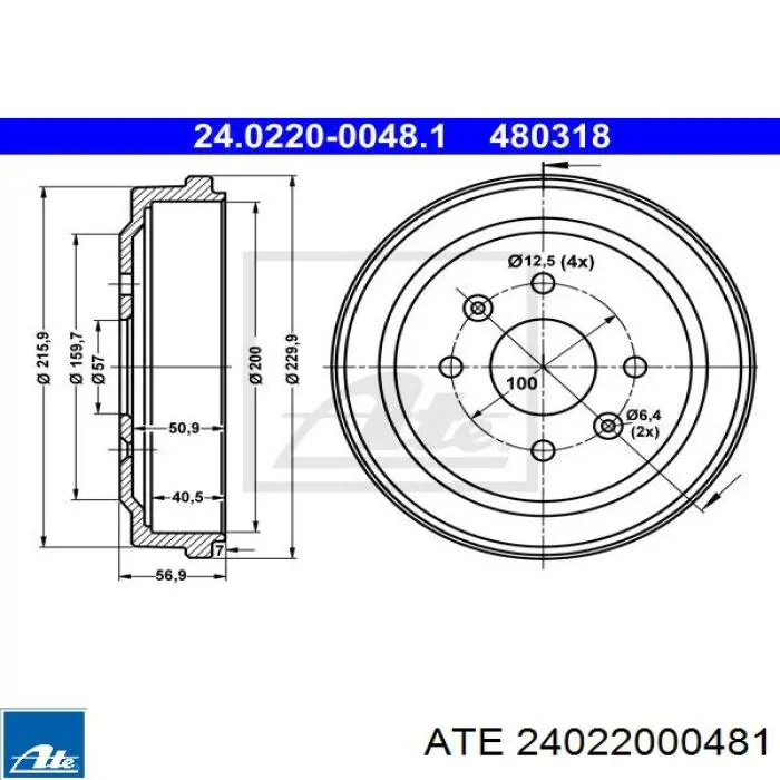 Барабан гальмівний задній 24022000481 ATE