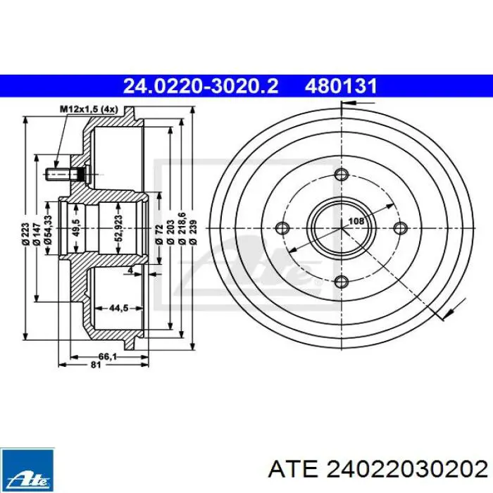 Барабан гальмівний задній 24022030202 ATE