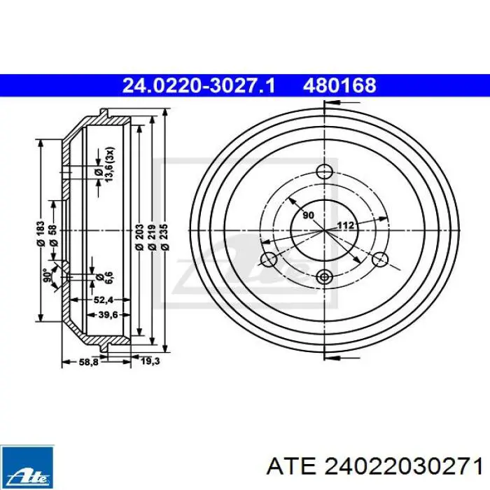 Барабан гальмівний задній 24022030271 ATE