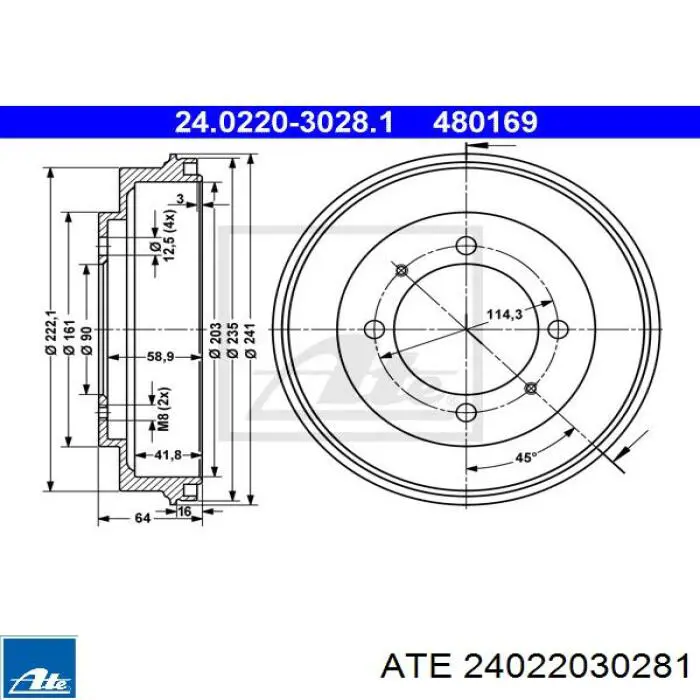 Барабан гальмівний задній 24022030281 ATE