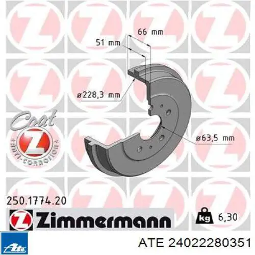 Барабан гальмівний задній ATE 24022280351 ціна, від 44.18 USD