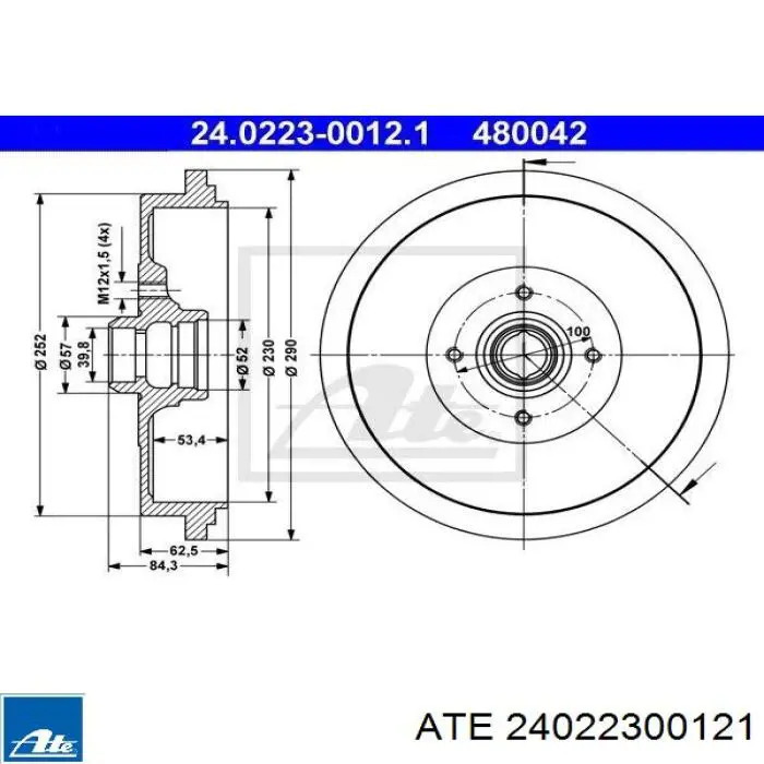 24022300121 ATE барабан гальмівний задній