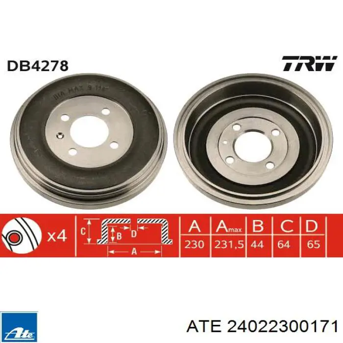 Барабан гальмівний задній 24022300171 ATE
