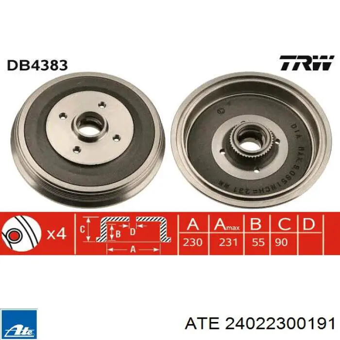 Барабан гальмівний задній 24022300191 ATE