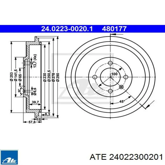 Барабан гальмівний задній 24022300201 ATE