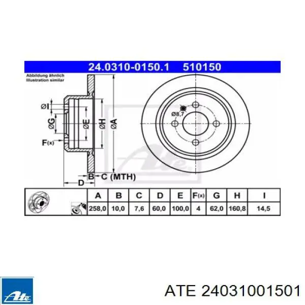 Задні дискові гальма ATE 24031001501 ціна, від 28.20 USD