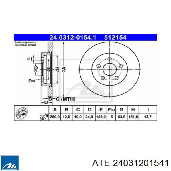 Диск гальмівний задній 24031201541 ATE