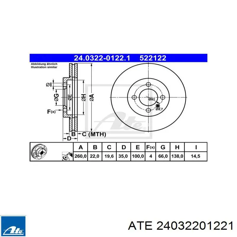 Диск переднього гальма ATE 24032201221 ціна, від 34.19 USD