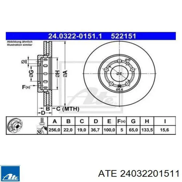 Диск переднього гальма ATE 24032201511 ціна, від 49.96 USD
