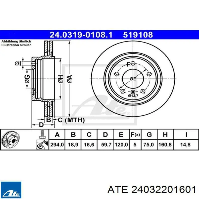 Диск гальмівний передній ATE 24032201601