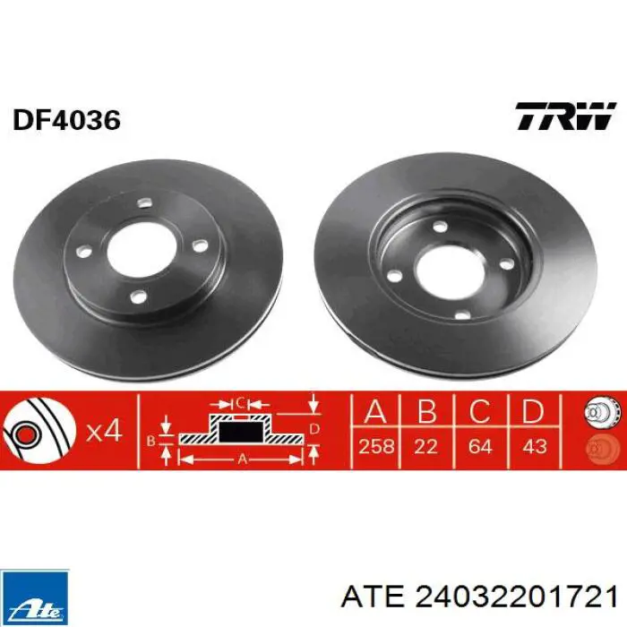Диск переднього гальма ATE 24032201721 ціна, від 26.27 USD