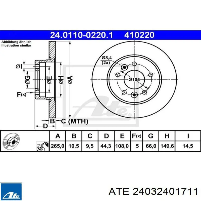 Диск переднього гальма ATE 24032401711 ціна, від 41.50 USD