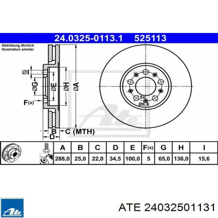 Диск переднього гальма ATE 24032501131 ціна, від 82.41 USD