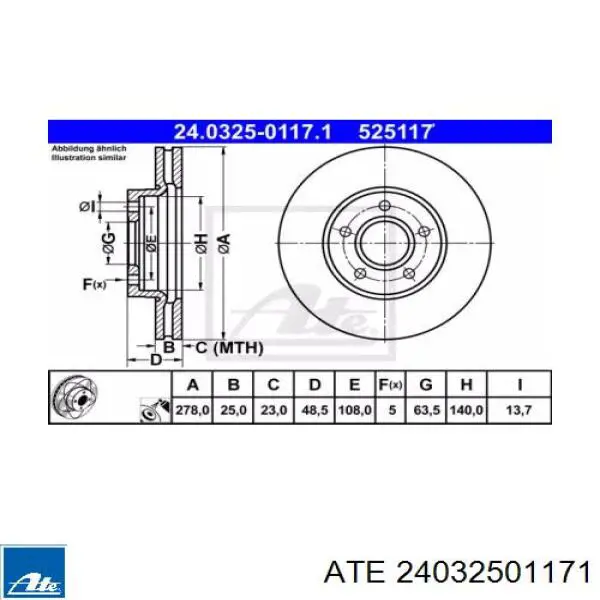 Диск переднього гальма ATE 24032501171 ціна, від 44.80 USD