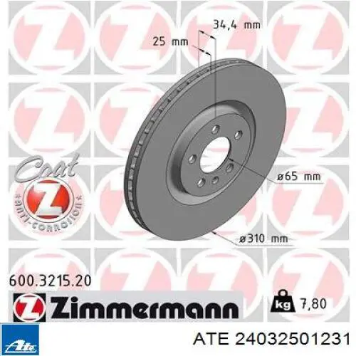 Диск переднього гальма ATE 24032501231 ціна, від 64.49 USD