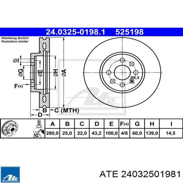 Диск гальмівний передній 24032501981 ATE