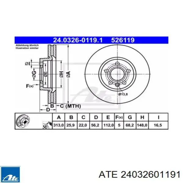 Купити 24032601191 ATE Ротор гальмівний