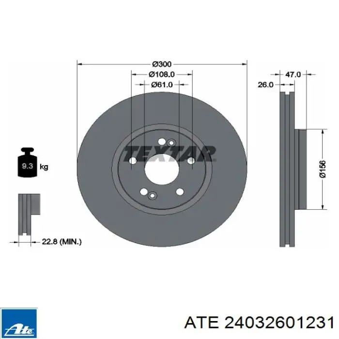 Диск переднього гальма ATE 24032601231 ціна, від 50.89 USD
