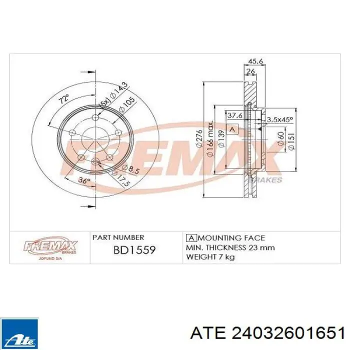 Диск переднього гальма ATE 24032601651 ціна, від 49.94 USD