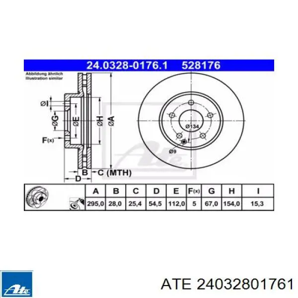 Диск переднього гальма ATE 24032801761 ціна, від 58.07 USD