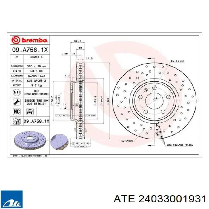 Диск переднього гальма ATE 24033001931 ціна, від 93.69 USD