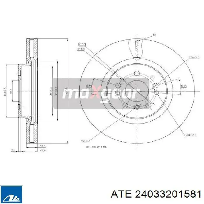 Диск переднього гальма ATE 24033201581 ціна, від 85.56 USD