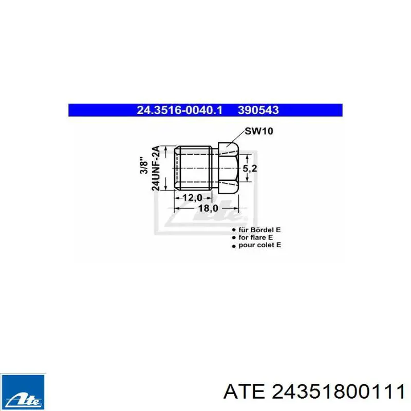 Штуцер прокачування супорту гальмівного, переднього 24351800111 ATE
