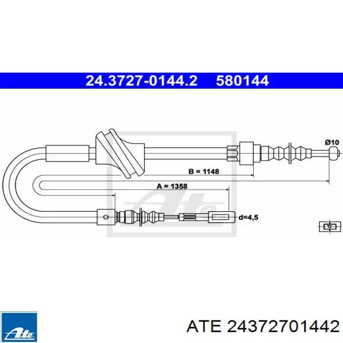 Трос ручного гальма задній, правий 24372701442 ATE