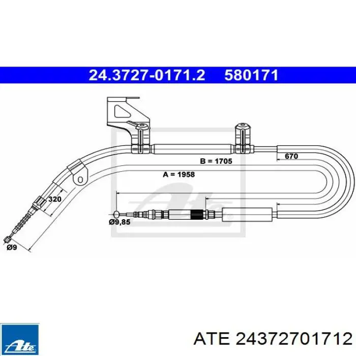 Трос ручного гальма задній, лівий 24372701712 ATE