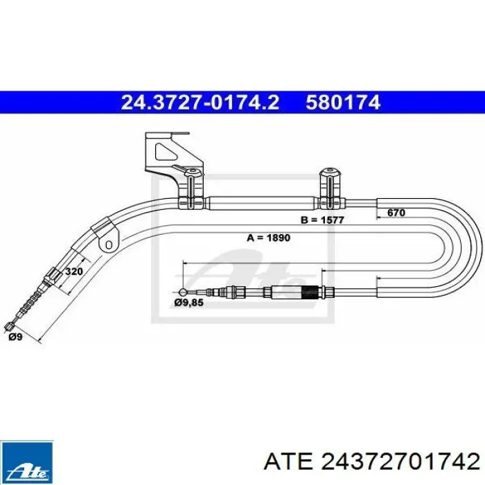 Трос ручного гальма задній, лівий 24372701742 ATE