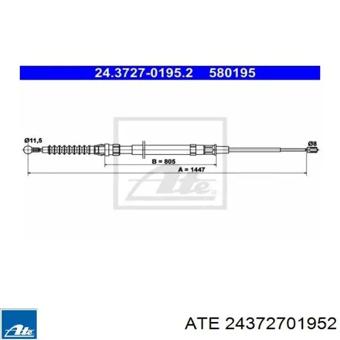 Трос ручного гальма задній, правий/лівий 24372701952 ATE