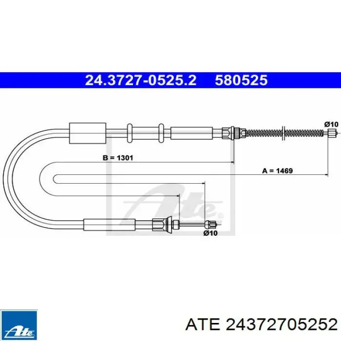 Трос ручного гальма задній, правий 24372705252 ATE