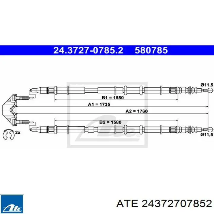 Трос ручного гальма задній, правий/лівий 24372707852 ATE