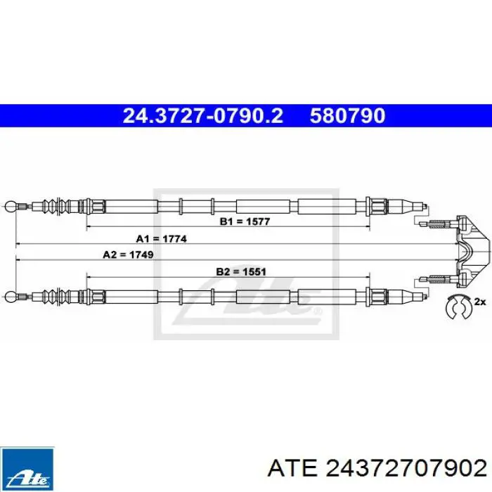 Трос ручного гальма задній, правий/лівий 24372707902 ATE