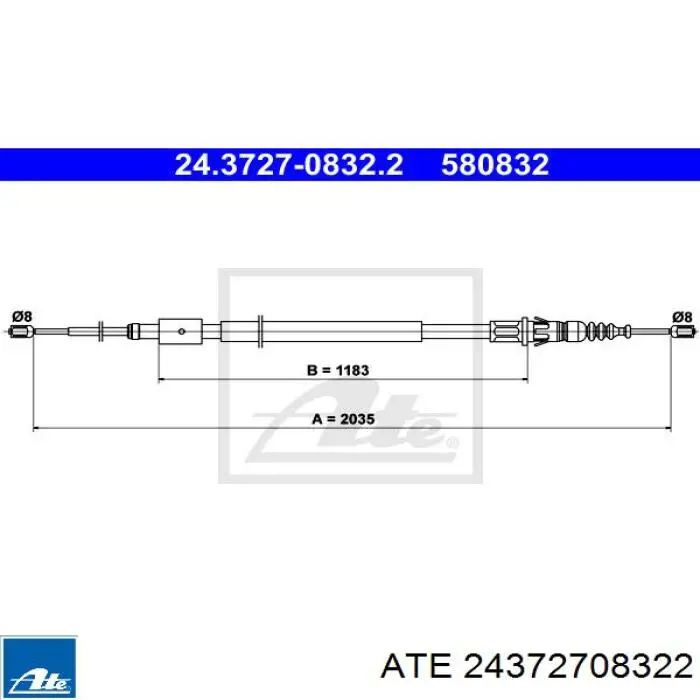 Трос ручного гальма задній, правий/лівий 24372708322 ATE