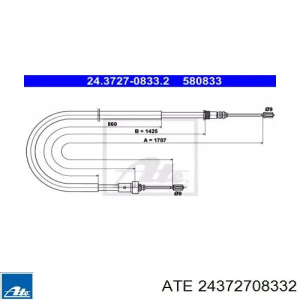 Трос ручного гальма задній, правий/лівий 24372708332 ATE