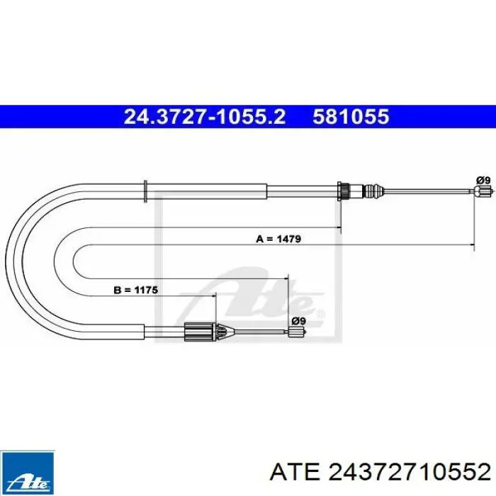 Трос ручного гальма задній, правий 24372710552 ATE