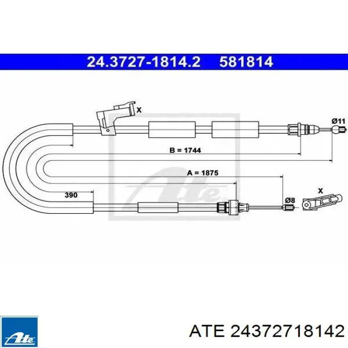 Трос ручного гальма задній, правий 24372718142 ATE