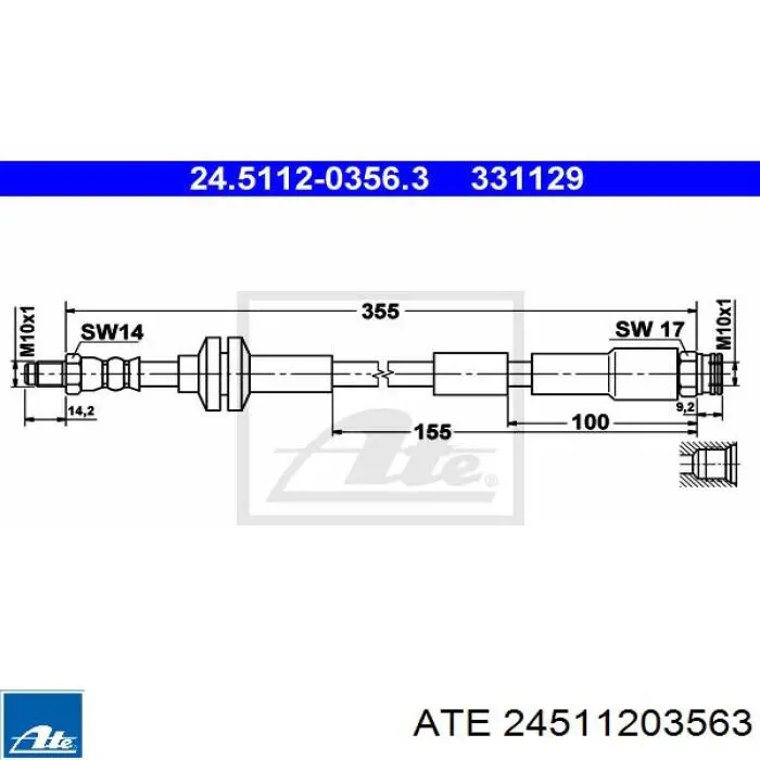 Шланг гальмівний передній 24511203563 ATE