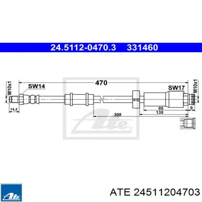Шланг гальмівний передній 24511204703 ATE