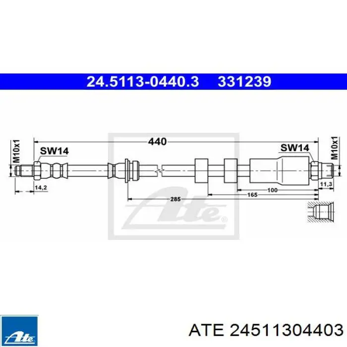 Шланг гальмівний передній 24511304403 ATE