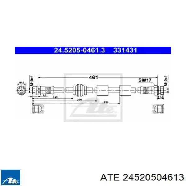 Шланг гальмівний передній 24520504613 ATE