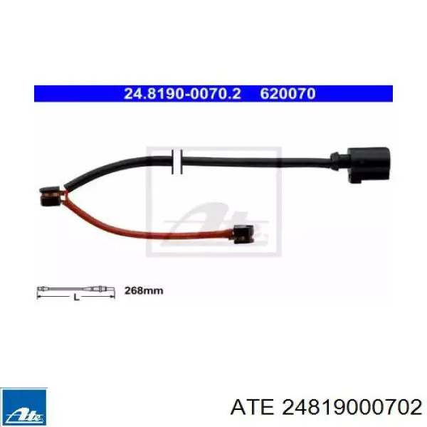 Датчик зносу гальмівних колодок, задній 24819000702 ATE