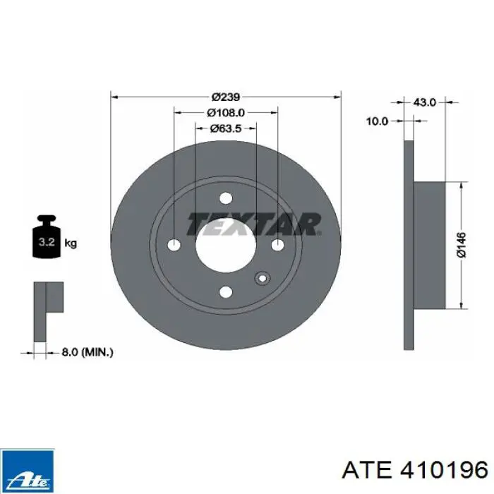 Диск гальмівний передній 410196 ATE