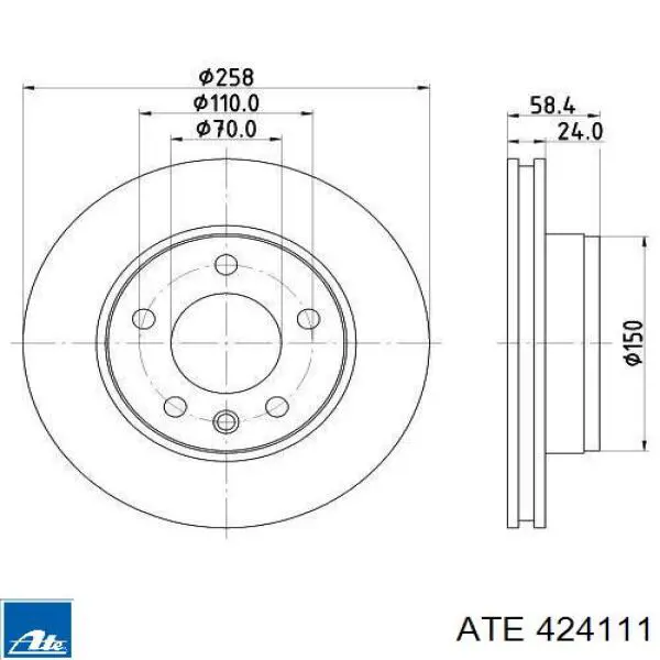 Диск переднього гальма ATE 424111 ціна, від 31.15 USD