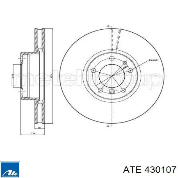 Диск гальмівний передній 430107 ATE