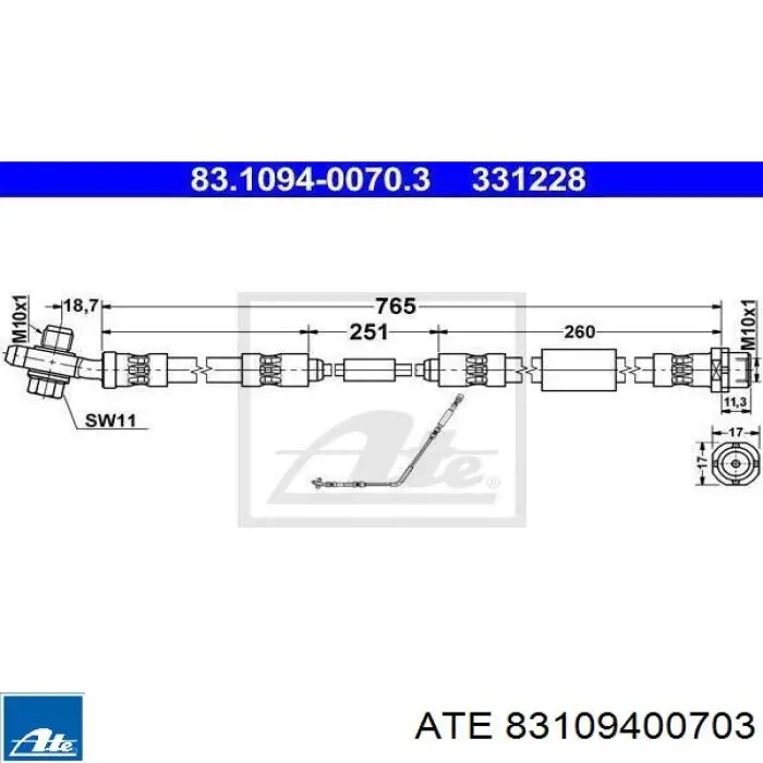 Шланг гальмівний задній Triscan 815017306 ціна, від 37.89 USD