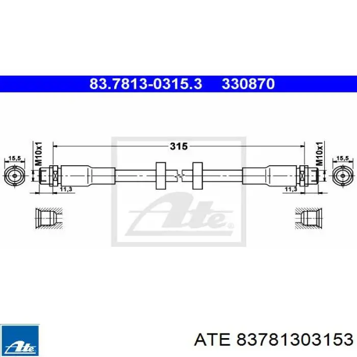 Шланг гальмівний передній 83781303153 ATE