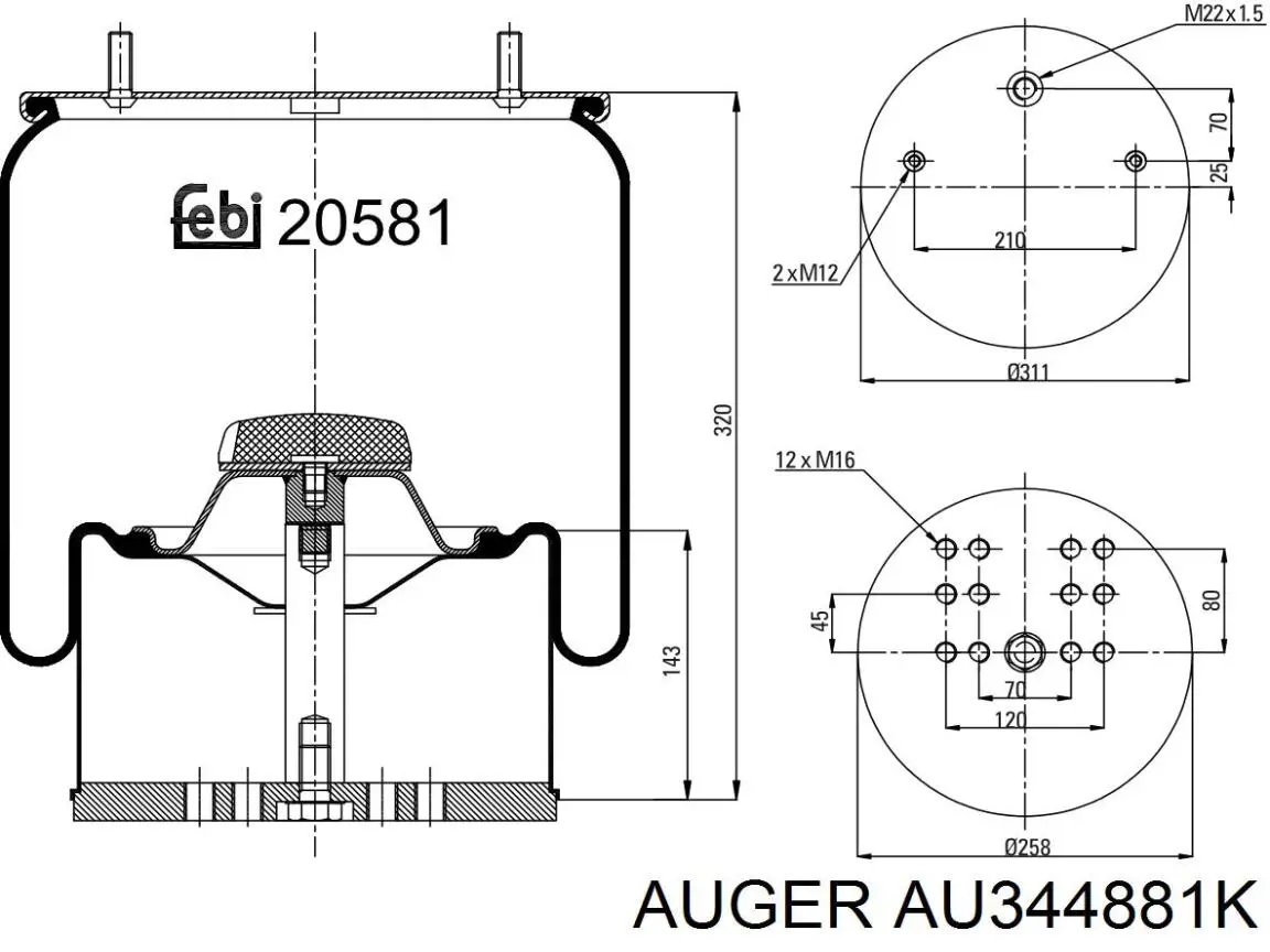 Пневмоподушка/Пневморессора моста AU344881K Auger