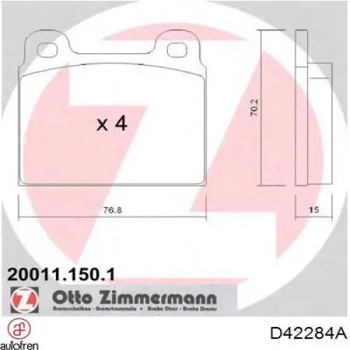 Ремкомплект гальмівних колодок Autofren D42284A ціна, від 5.14 USD